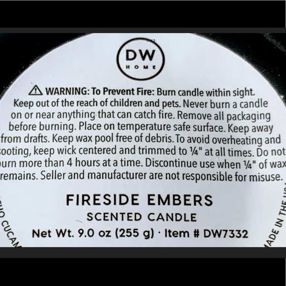 DW HOME FIRESIDE EMBERS CANDLE RICHLY SCENTED NEW 1 WICK - Picture 3 of 3